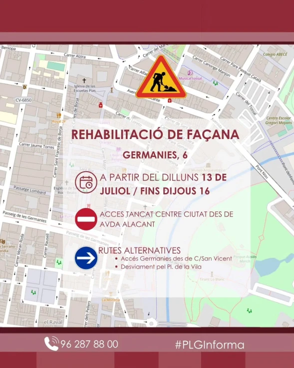 Cierre al tráfico rodado de la calle Duc Alfons El Vell de Gandia