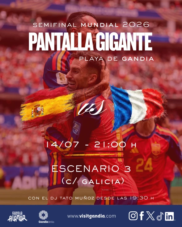 Gandia instalará pantallas gigantes para vivir en comunidad la semifinal del Mundial entre España y Francia