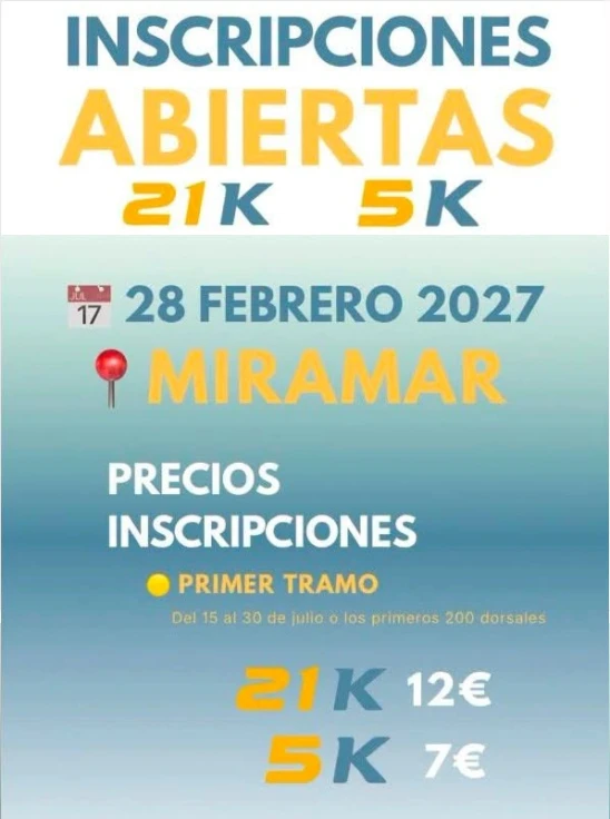 Miramar abre las inscripciones para la primera edición de la 21K y 5K Platges del Sud