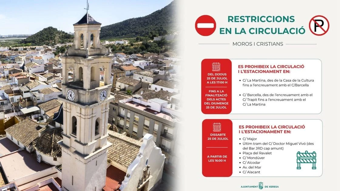 Xeresa anuncia cortes de tráfico por las fiestas de Moros y Cristianos
