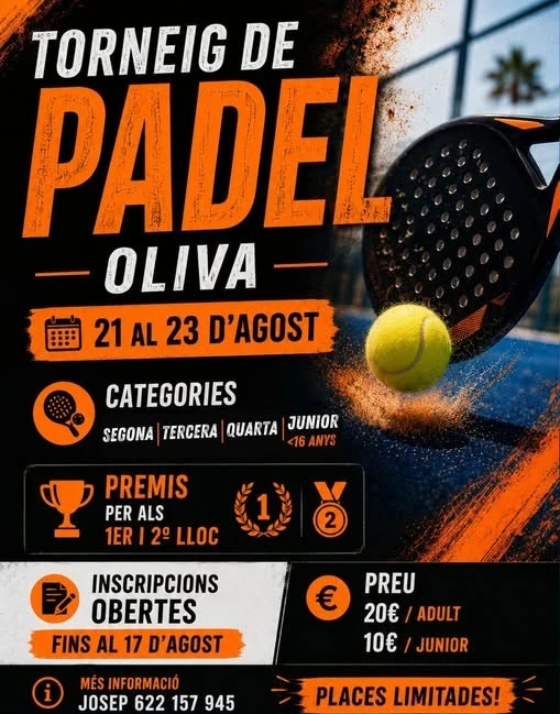 Oliva prepara su gran cita de pádel con el Torneo Pádel Oliva 2026