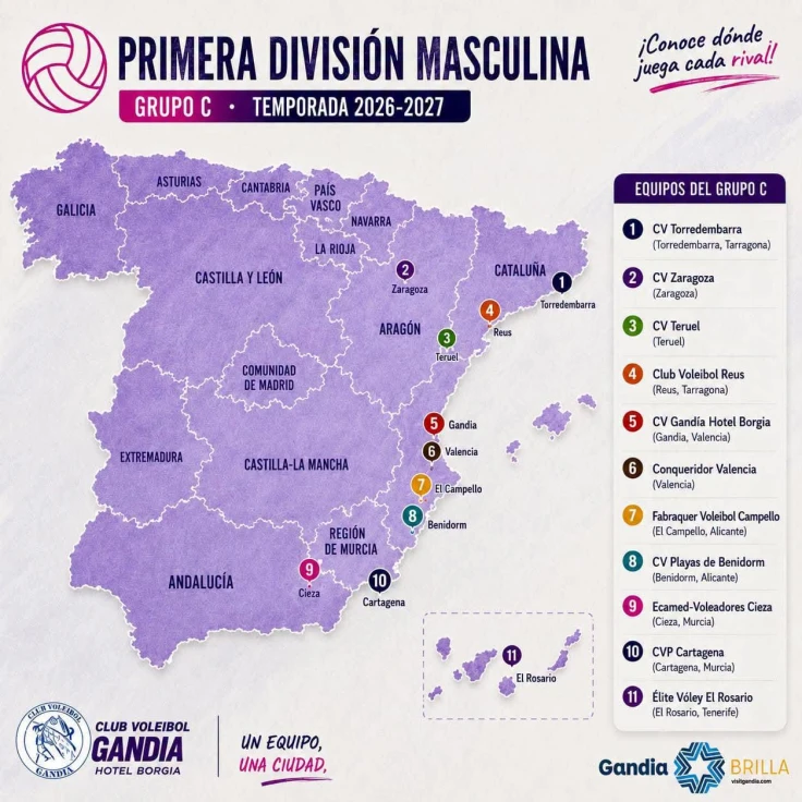 El Club Voleibol Gandia Hotel Borgia  ya conoce a sus rivales para la temporada 2026-2027