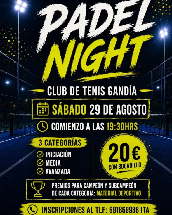 El Club de Tenis Gandia organiza una Pádel Night para todos los niveles