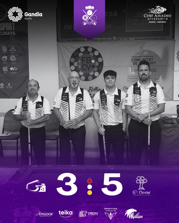 El Chef Amadeo Gandia Billar Club inicia la temporada con dos victorias y una derrota