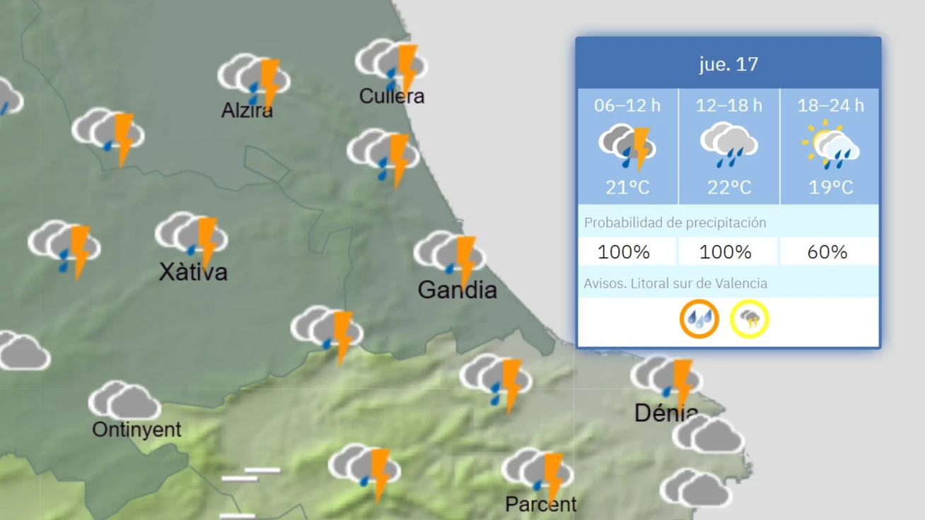 Jueves 17: La AEMET eleva el aviso por lluvias a naranja