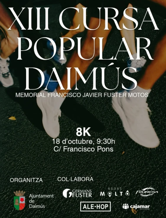 Daimús celebrará el domingo la XIII Cursa Popular - Memorial Francisco Javier Fuster Motos