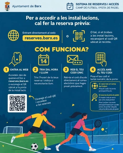 Barx estrena un nuevo sistema de reservas y acceso para el campo de fútbol y la pista de pádel