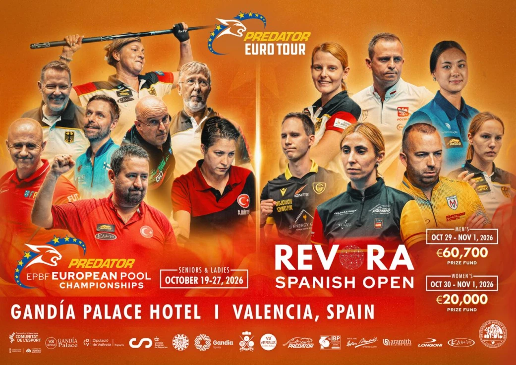 Gandia acoge el Campeonato de Europa de Billar Pool Senior y Ladies hasta el 27 de octubre