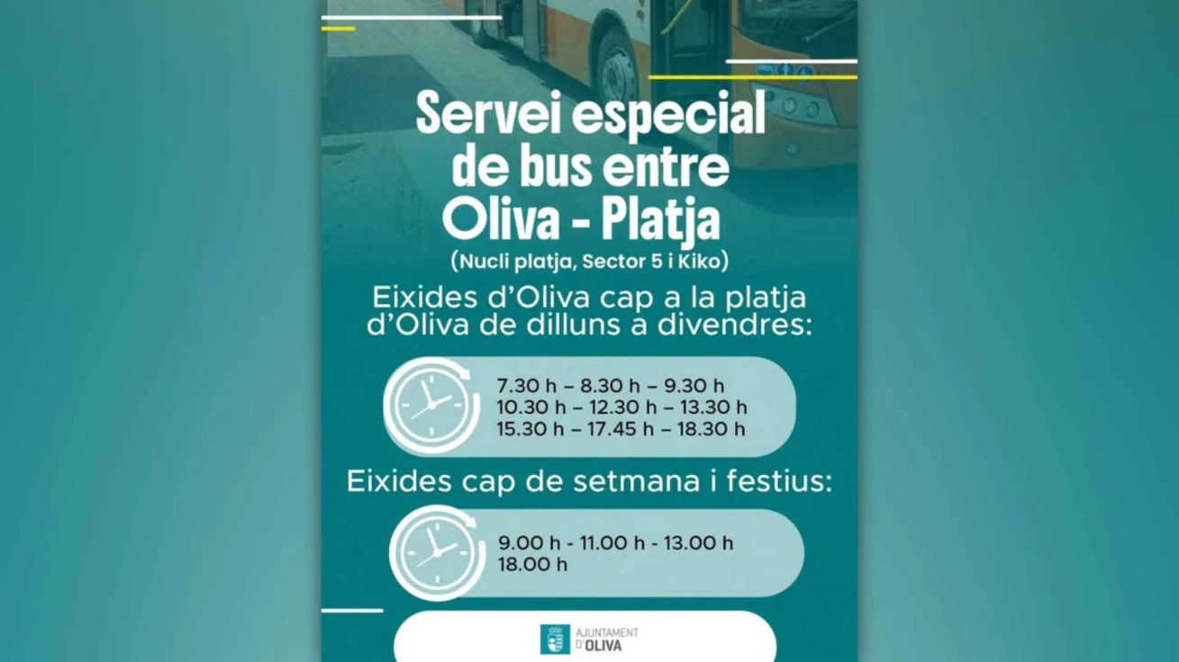 Habilitado un servicio especial de bus gratuito entre Oliva y la playa