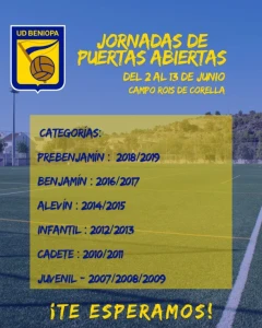 La UD Beniopa inicia sus jornadas de puertas abiertas para todos los amantes del fútbol