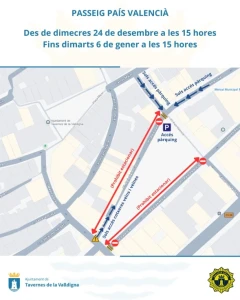 Tavernes cierra al tráfico el paseo del País Valencià hasta el Día de Reyes