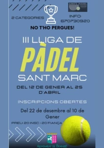 Abiertas las inscripciones para la III Liga de Pádel de Sant Marc de Beniarjó