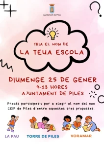 Piles celebrará una votación popular entre sus vecinos para elegir el nombre del futuro colegio