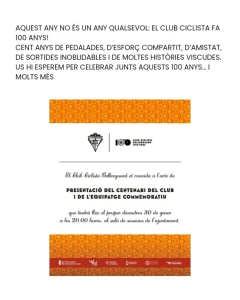 El Club Ciclista de Bellreguard celebra mañana su centenario con un acto oficial