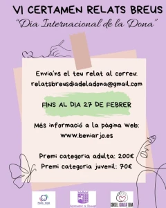 Beniarjó convoca el VI Certamen de Relatos Breves por el 8-M