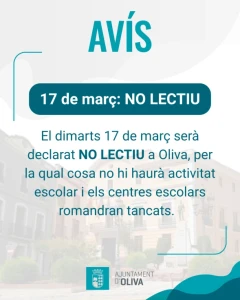 El 17 de marzo será no lectivo en Oliva