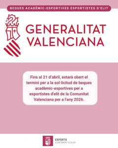 Oliva abre el plazo para solicitar becas académico-deportivas para deportistas de élite