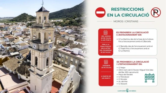 Xeresa anuncia cortes de tráfico por las fiestas de Moros y Cristianos
