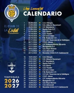 El CF Gandia ya conoce su calendario para la temporada 2026/2027 en la Lliga Comunitat