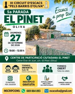 El Pinet albergará mañana la quinta parada del III Circuito de Ajedrez por los Barrios de Oliva