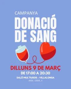 Villalonga acogerá una nueva jornada de donación de sangre el 9 de marzo